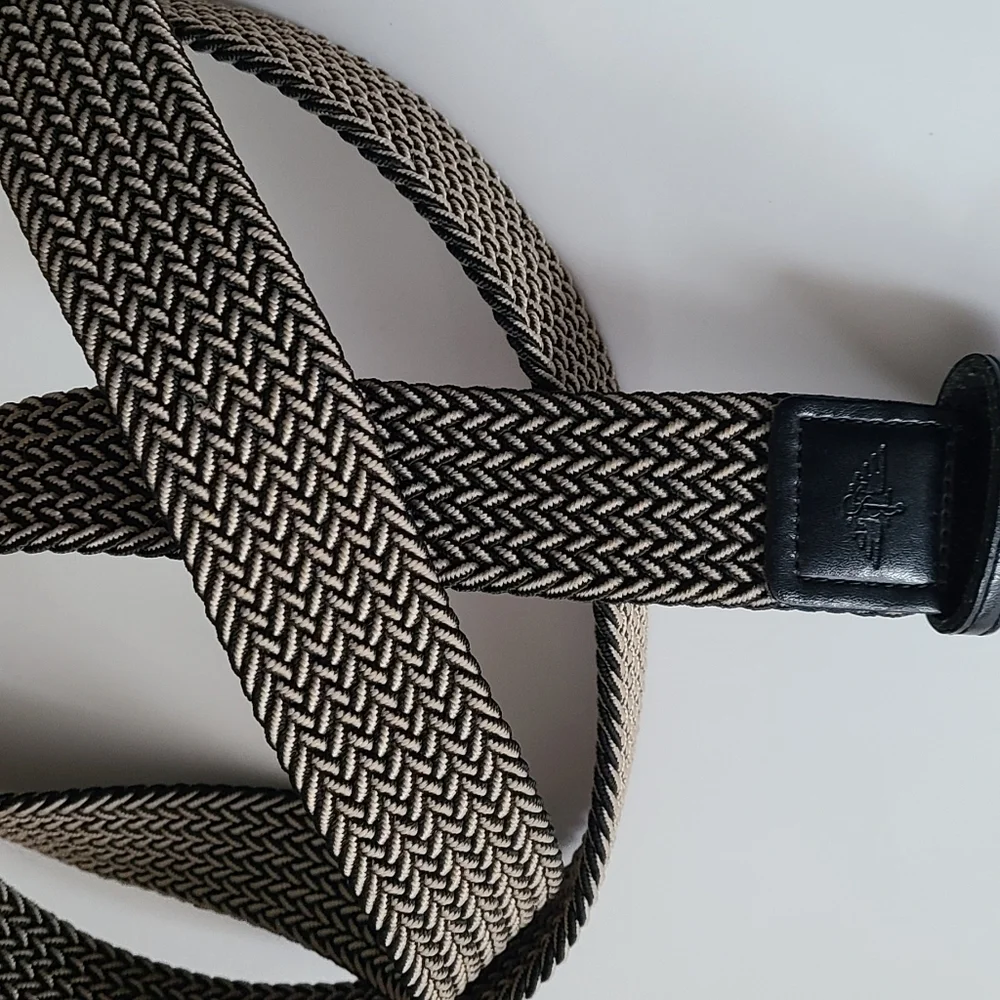 DOCKERS 2XL Belt black braided brown silver buckle‎ LIKE NEW